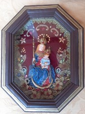 Andechser Madonna Klosterarbeit um 1960 im achteckigem Holzrahmen