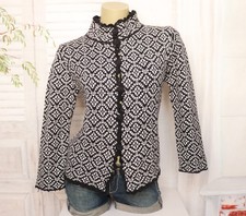 Schwarz Weiße 3/4 Arm Wolljacke Strickjacke Cardigan Weste  M 40/42