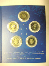 BRD,  5 x 5 €, Blauer Planet Erde, 2016 A, D, F, G + J,  im MDN-Blister