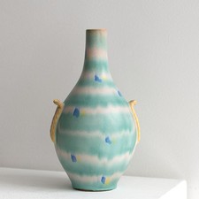 Hildegard Delius Flaschenvase Keramik handbemalt Rheinsberg türkis gelb um 1930