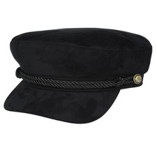 Unisex Wildleder Fischer Matrosen Mütze - Barge Captain Fiddler Cap schwarz & sand