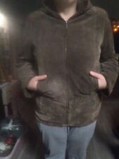 Wildlederjacke kaki gefüttert mit Innentaschen und Kapuze Gr. 42 echt Leder