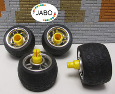 ( F12 / 1 ) Lego Duplo Toolo 4x Reifen mit Felge chrom Rad Auto LKW Bagger Kran