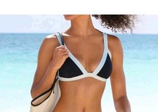 Marken Damen Triangel-Bikini-Top Bademode schwarz weiss Gr. 42 (Cup-C/D) NEU