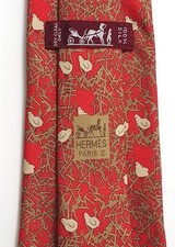 HERMÈS Paris orig. Vintage Krawatte 7364 PA 100% Seide rot Vogelküken in Geäst