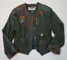 Seiden Leder Trachtenjacke Lederjacke Gr.36 Grün/Braun Lammleder