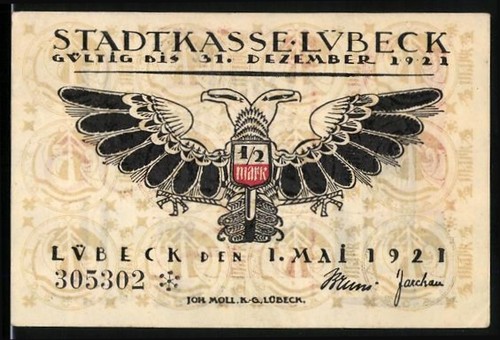 Notgeld lübeck 1921 2 - lübeck, 1/2