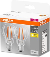 OSRAM LED E27 Sockel  6,5 Watt LED Doppelpack Glühbirnen Glas klar - wie 60 Watt