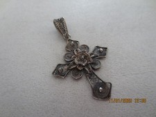 Antikes Filigranes Silber ??? Kreuz Anhänger Handarbeit Blumenmuster Nachlass