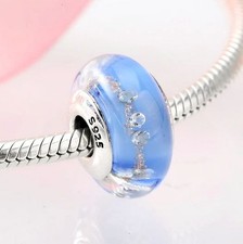 Charm Glasperle blau 925 Silber Murano Glas - Anhänger für Armband