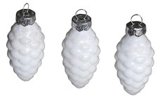 12 STK Glas Hänger ZAPFEN weiss 6cm Kugeln Weihnachtsdeko Christbaumschmuck o422