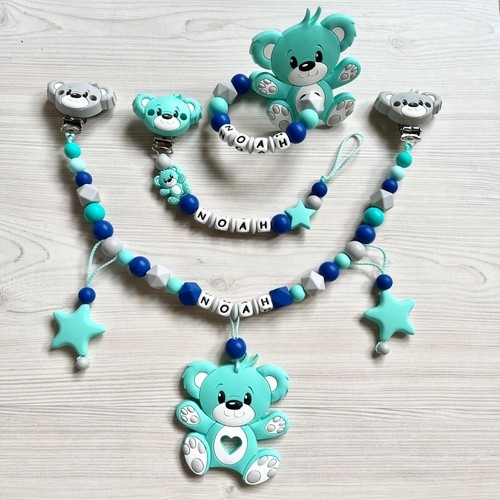 Schnullerkette set mit namen - schnullerkette,