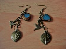 CoSi's Ohrringe UNIKAT Romantik Anhänger Glas türkisHerz Vogel Blatt ausgefallen