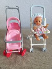 Simbu Puppenwagen hellblau u. Simbu Zwillingsbuggy rose dazu passend 10 cm Puppe