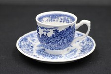 Royal Tudor Ware Olde England blau Mokkatasse & Untertasse aus Porzellan Set