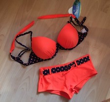 sexy Bikini Bademode orange Push up auffallende Neon Farbe Hipster Brazilian