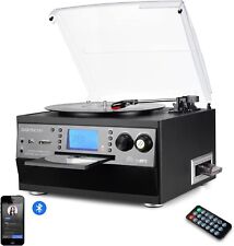Plattenspieler mit Bluetooth, USB, CD-Player mit FM-Kassette und Lautsprecher