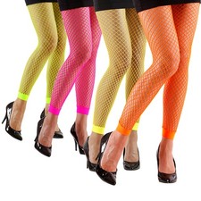 80er Jahre Neon-Leggings für Damen ohne Fuß 90s Style Netz-Leggings grobmaschig