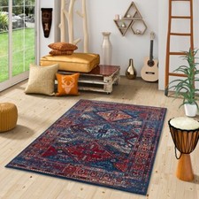 Designer Teppich Pop-Vintage Orient Blau Rot Bordüre