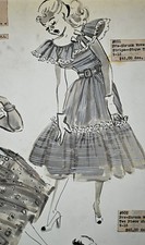 Modezeichnungen Teenager -  Tradwife - Sommerkleider - Tusche auf Karton 1950er