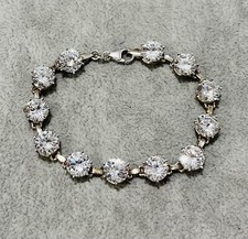 925/- Silber Armband mit weißen simulierten Diamanten 18,5 cm lang,
