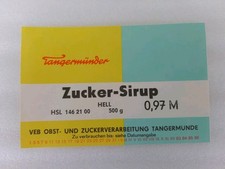 alt 1x DDR Etikett Zucker Sirup Hell VEB OBST- & ZUCKERVERARBEITUNG TANGERMÜNDE