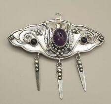 XXL Art Deco Silber Brosche mit Amethyst,Onyx,Bergkristall ca.75 X 60 mm -21 Gr.