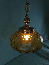 Hängelampe Deckenlampe Messing Antik Vintage Strukturglas Bernstein Gold 18b1