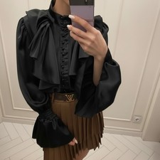 Rüschenbluse schwarz satin