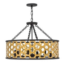 Deckenlampe Hängelampe Pendellampe Stahl Gold D 61cm Wohnzimmerleuchte 6 Flammig