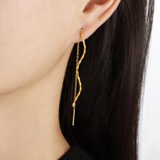 Lange Ohrringe Durchzieher Wellen aus Edelstahl in Gold-Farbe Damen