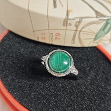 Natur echt Malachit retro Ringe Edelstein Damen offen Ring Heilstein Heilung 56