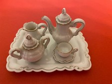 Puppenstube Kaffee-/Teeservice Porzellan weiß-gold antik