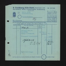 KÖLN-NIEHL, Rechnung 1950, B. Goldberg Fahrrad-Fabrik Fahrrad-Kraftfahrzeugteile