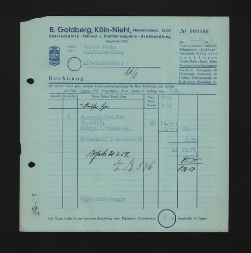 Köln niehl rechnung - rechnung, 1950,