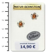 Natur Bernstein amber Ohrringe Ohrstecker Blume mit 925er Silber Fassung 90218c