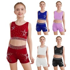 DE Kinder Mädchen Sport Gymnastik Fitness Trainingsanzug Set Tanktops und Shorts