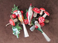 ALTER CHRISTBAUMSCHMUCK  GLASVÖGEL AUF AST FLIEGENPILZE  WEIHNACHTSSCHMUCK 