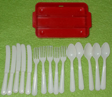 Geobra Besteckkasten + MINIATUR Besteck ?? 15-tlg. Kunststoff Puppenstube