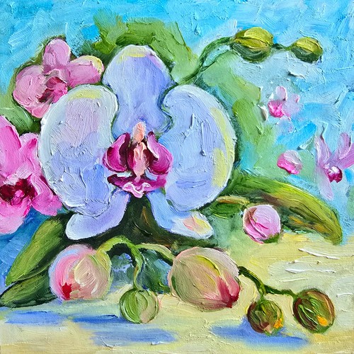 Orchideen blumen ölbild 15x15 - blumen,