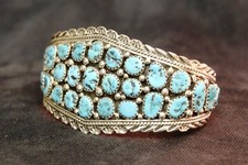 Super Navajo Armspange mit 29 Arizona Türkis Nuggets 925% Silber Indianerschmuck