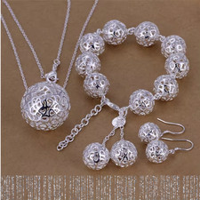 Schmuckset Damen 925 Sterlingsilber Halskette + Armband + Ohrringe mit Kugel