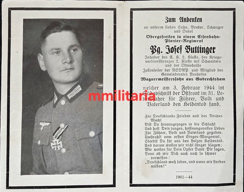 Sterbebild wwii obergefreiter - wwii,
