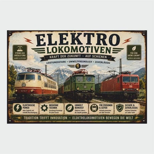 Blechschild elektro lokomotive - blechschild,