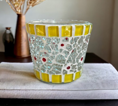 Mosaik windlicht gelb rot - gelb,