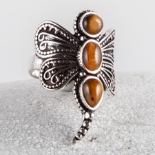 a Silber Ring schimmernde Tigerauge Steinchen Schmetterling Gr. 58