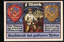 Notgeld Stolzenau 1921, 1 Mark, Handwerk hat goldenen Boden, Gutschein über 100 