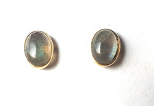 SCHMUCK-STCK Ohrringe Labradorith SILBER CABOCHON Stecker oval vergoldet