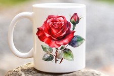 Aquarell Rote Rose Tasse