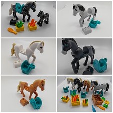 Lego® Friends 4 Pferde Fohlen Reiterhof Bürste Futter braun schwarz weiß Sattel